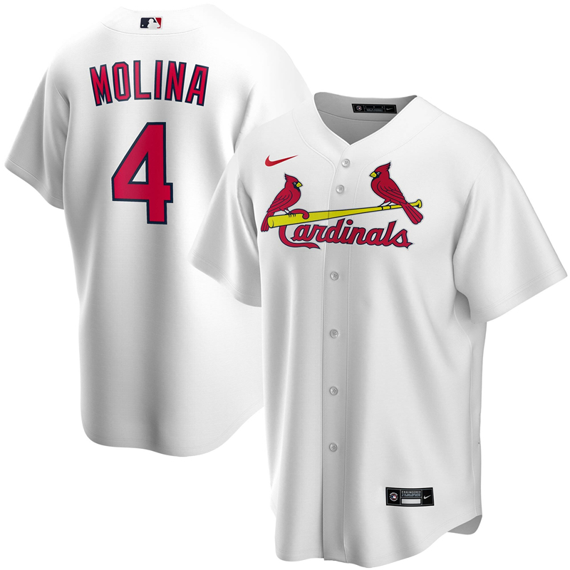 2020 MLB Men St. Louis Cardinals 4 Yadier Molina Nike White Home 2020 Replica Player Jersey 1